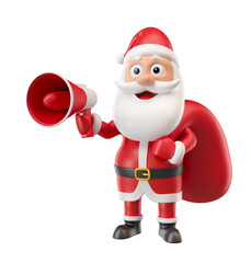 Wall Mural - Santa Claus with megaphone and bag of gifts 3d render illustration
