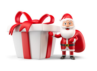Wall Mural - Santa Claus next to gift box in 3d render illustration
