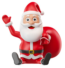 Wall Mural - Santa Claus with bag of gifts in 3d render illustration 
