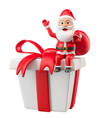 Wall Mural - Santa Claus sitting on gift in 3d render illustration