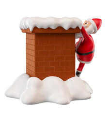 Wall Mural - santa claus entering chimney in 3d render illustration