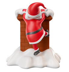 Wall Mural - santa claus entering chimney in 3d render illustration