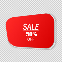 Isolated price tag, discount sticker on a white background. Realistic red discount banner. Vector illustration.