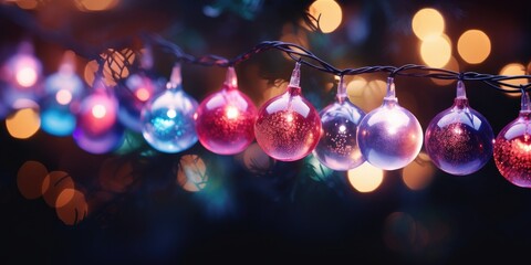 Wall Mural - Christmas round garlands with bokeh on a dark background.Decoration for the New Year. Generative AI