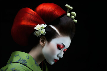 Wall Mural - one geisha woman wearing traditional japanese costume on a black background