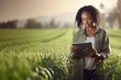 Sustainable Farming in 4K: Modern Woman Farmer Utilizes Tablet for ESG and Crop Assessment