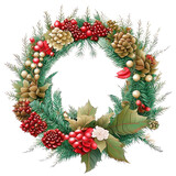 Fototapeta Na drzwi - Christmas wreath colored drawing isolated transparent background