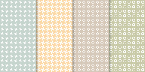 Wall Mural - Set of cute minimal geometric texture seamless patterns. Repeating simple geometrical shapes modern background. Graphic trendy abstract wallpaper.