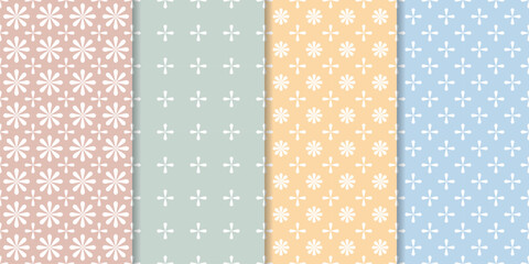 Wall Mural - Set of cute minimal geometric texture seamless patterns. Repeating simple geometrical shapes modern background. Graphic trendy abstract wallpaper.