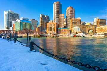 Wall Mural - View on Boston harbor at sunny day