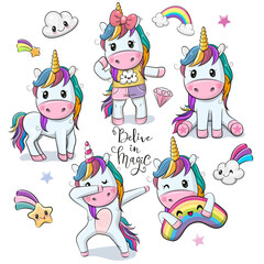 Wall Mural - set of cute cartoon unicorns