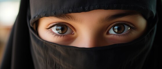 Canvas Print - Charming Muslim teenage girl eyes in a black niqab