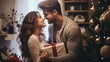 wedding or husband couple celebrating christmas and new year at home with gifts