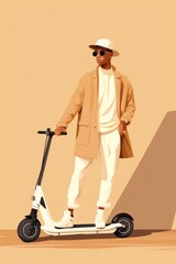 Wall Mural - An illustration of a man riding an electric scooter, AI