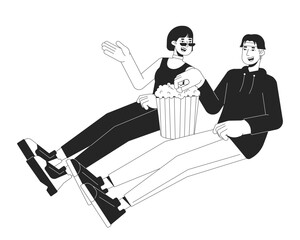 Poster - korean young adult couple discussing movie black and white 2d line cartoon characters. boyfriend gir