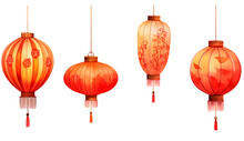 Traditional Paper Red Lanterns Over Isolated Transparent Background