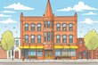 brick gothic revival office building from street level, magazine style illustration