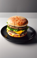 Sticker - Hamburger with cheese, tomato and lettuce on a dark background