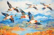 flight of geese over appalachian blue ridge mountains