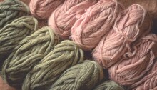 Olive Green And Coral Pink Yarn Closeup; 16:9 Background / Wallpaper