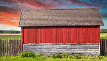 Wooden Rural Wall Outside Of Red Barn In Scandinavia Background Texture