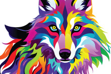Wolf Abstract Art. .A Colorful Wolf's Head. A Close Up Of A Wolf's Face.  Portrait Of A Wolf. Wolf Wallpaper And Background. Wolf Colorful Abstract Art. Beautiful Display Of Wolf Face. 