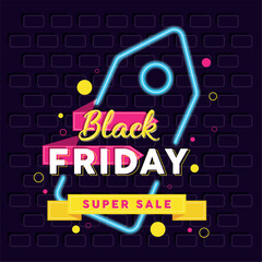 Sticker - Black friday neon background Vector illustration