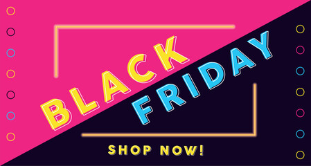 Sticker - Black friday neon background Vector illustration