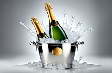 Party Celebration with Wine Champagne with simple grey background. Event Celebration. Copy Space.