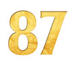 Number 87 with isolated paper cutout effect revealing gold crumpled paper background