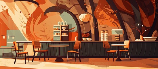 Wall Mural - Night view indoor cafe with vintage style. AI generated image