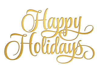 ‘Happy Holidays’ written in script font with isolated paper cutout effect revealing golden background