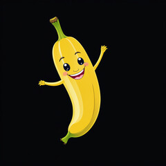 illustration of a cute smiling banana on dark background