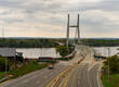 View down the road over the Great River Bridge across Mississippi between Burlington Iowa and Illinois