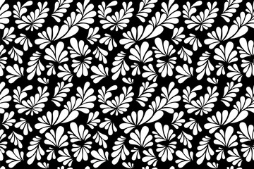 Wall Mural - Black and white floral design, seamless pattern