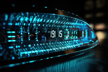 Poster - A digital clock display transforming into binary code, illustrating the fusion of modern technology with the essence of time. Concept of digital temporality. Generative Ai.