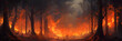 panorama of a forest fire, burning trees and bushes. conflagration, wildfire. flames and clouds of smoke in the jungle. an environmental disaster.