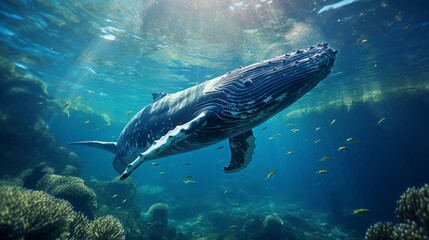 Humpback Whale Swimming in Clear Ocean Waters