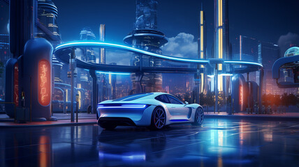 Wall Mural - futuristic car in a dark environment