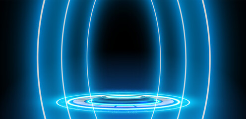 Poster - Sci-fi or technology-themed projects, with its modern, abstract, and glowing elements. The round portal in the center creates a sense of depth and space, making it ideal for science fiction designs.