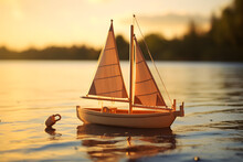 Wooden Toy Boat, Sail Boat, Playing With A Wooden Toy Boat