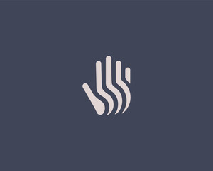 Poster - Abstract hand palm from stripes logo design template. Minimalistic gesture no stop sign symbol. Vector illustration.
