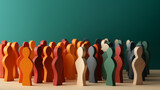 Fototapeta Desenie - Colorful wooden figures representing diversity, equity, inclusion and belonging. DEIB concept.