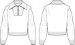 Women's Half Zip Detail Jumper. Technical fashion illustration. Front and back, white colour. Women's CAD mock-up.
