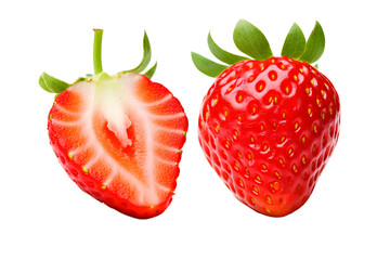 Wall Mural - Ripe strawberry and sliced strawberry isolated cutout