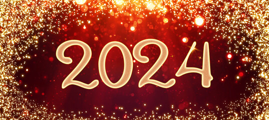 Wall Mural - New Year 2024 background on red blurred background