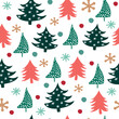 New Year seamless pattern with fir trees and balls. Christmas design for packaging, fabric, cover.