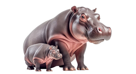 Wall Mural - Adult hippopotamus with a hippo calf, cut out