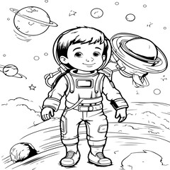 Wall Mural - boy in space coloring page