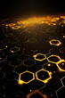 Abstrakter futuristischer Hintergrund mit goldenen Hexagons. Datenübertragung Konzept 